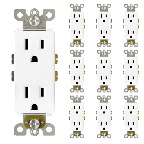 Vista 10 de ThunderWay Toma de corriente decoradora con placa de pared, toma eléctrica no resistente a manipulaciones, 15 amperios/125 V, autoconectada