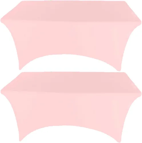 Vista 10 de Paquete de 2 manteles de elastano elásticos de elastano verde cazador de 4 pies para mesas rectangulares, eventos, bodas, banquetes y fiestas