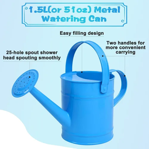 Vista 6 de Finderomend Regadera de metal de 1.5L/51 onzas, arte de hierro para niños, plantas al aire libre, oficina en casa, pequeño equipo portátil de riego
