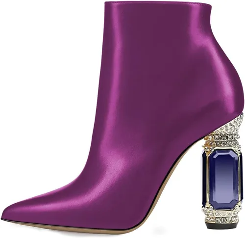 Vista 147 de FSJ Botas de tacón alto con punta puntiaguda para mujer, con tacón alto, con cremallera lateral brillante, estilo casual, para uso diario, zapatos
