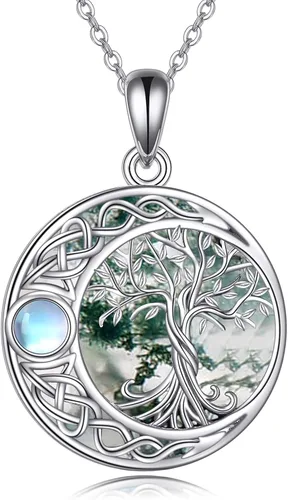 Vista 7 de ONEFINITY Collar de plata de ley 925 con diseño de árbol de la vida con colgante de nudo celta de concha de abulón para mujer