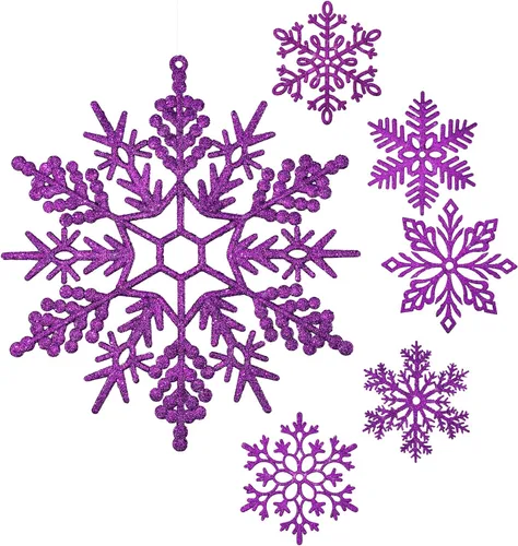 Vista 17 de Sratte Paquete de 12 adornos de copos de nieve grandes con purpurina de 12 pulgadas, decoración gigante de plástico para colgar en invierno