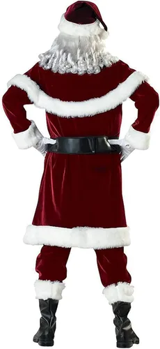 Vista 2 de SWHRIOPD Traje de Papá Noel de lujo para hombre 10 piezas Traje de Papá Noel para adultos disfraz de Navidad y Halloween con guantes