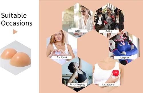 Vista 5 de Par de formas de pecho para mastectomía, prótesis de mama de silicona Convave Bra Inserts para mastectomía natación Crossdreser