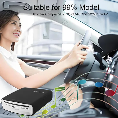 Vista 5 de Reproductor de CD portátil para coche con Bluetooth y conexión USB, reproductor de CD USB externo universal para sistemas de audio
