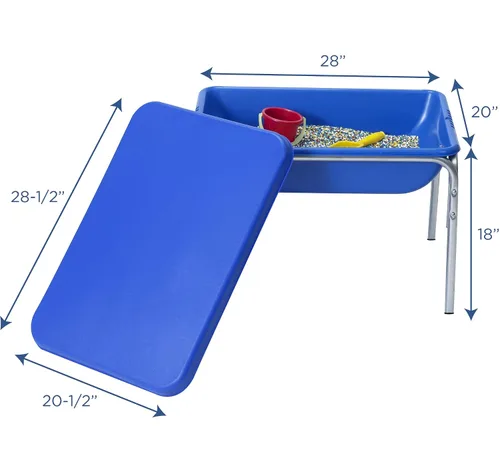 Vista 2 de Children's Factory - Mesa sensorial pequeña de 18" con tapa, caja de arena y mesa de agua para niños, azul
