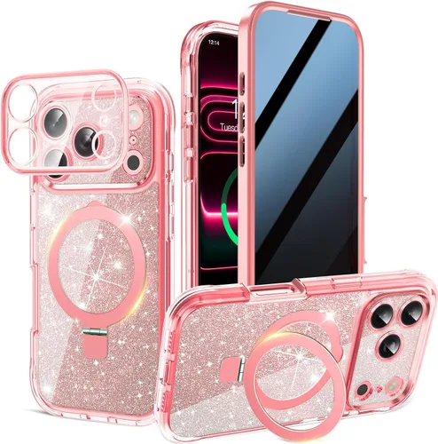 Vista 16 de Funda magnética de privacidad para iPhone 17 Pro Max [Cartulina Aurora con purpurina] [Soporte magnético invisible] protector de pantalla integrado