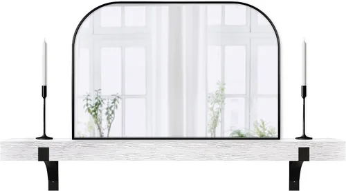 Vista 28 de MCS Repisa de 60 pulgadas, Master & Co Repisa de chimenea flotante de madera maciza con acabado blanco, estante flotante largo para sala de estar