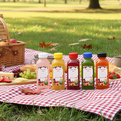 Vista 7 de SUPERLELE 10 botellas de jugo de plástico de 12 onzas con tapas de diferentes colores, recipientes de jugo reutilizables con tapas para jugos Varios