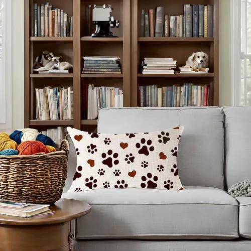 Vista 3 de Funda de almohada decorativa con estampado de patas, el mejor regalo para mascotas, perros, lindos animales, lumbar, de algodón, lino, para sofá