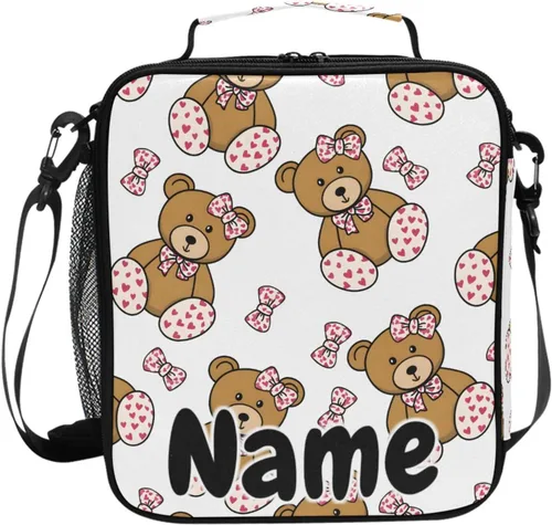 Vista 30 de Lonchera con patrón de cuadros blancos y negros, bolsa de almuerzo aislada, bolsa de preparación para niños, correa de hombro congelable a001