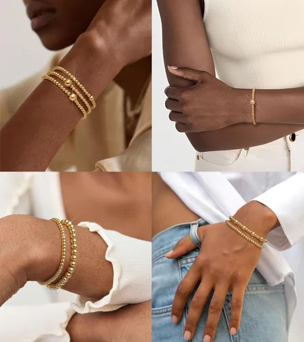 Vista 3 de doubgood Pulseras de oro para mujer, pulseras de cuentas de oro para mujer, pulseras de oro apiladas, apilables, apilables y elásticas