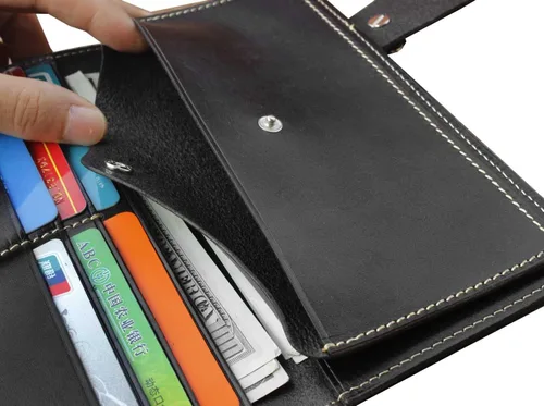 Vista 4 de Cartera larga de cuero gótico de lobo para hombre con tarjetero de cadena, Negro