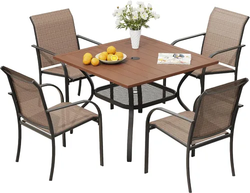 Vista 61 de VICLLAX Juego de 2 sillas de patio pequeñas para exteriores, juego de sillas apilables para patio y mesa de comedor cuadrada para porche delantero
