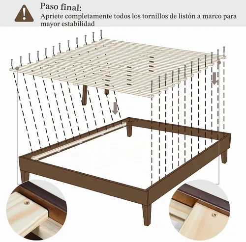 Vista 8 de Yaheetech Base de cama Queen con plataforma de madera maciza natural con soporte de listones de madera, espacio debajo de la cama de 7.3 pulgadas