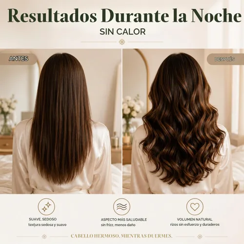 Vista 5 de Sleep 'N Curl - 100% seda de morera pura - Kit de rizador de pelo sin calor con gorro de seda pura (gorro)