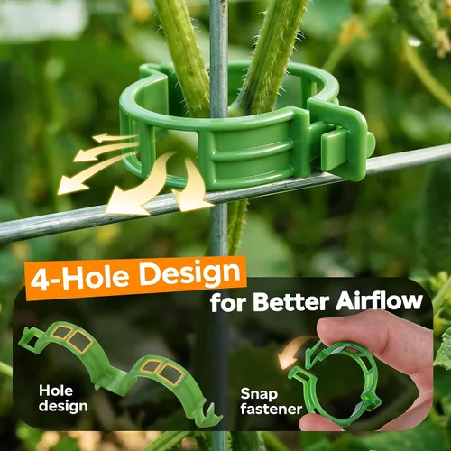 Vista 4 de 100 piezas de clips para tomate para plantas trepadoras, clips de soporte de planta de enrejado de plástico para jardín, clips reutilizables