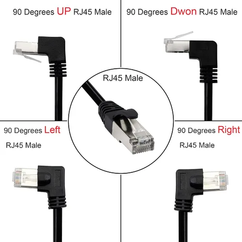 Vista 3 de Cable Ethernet Cat5, RJ45 macho a macho de 90 grados, cable de conexión de red de Internet LAN para PC, router, módem, impresora, Xbox, PS4-1.5 pies