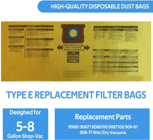 Vista 6 de Filtro de repuesto para Shop Vac 90304 90350 90333, bolsas de vacío para aspiradora Shop Vac de 5 a 8 galones, filtro de funda de espuma 90585