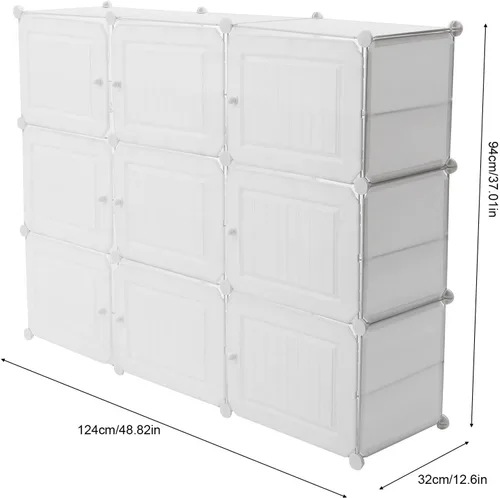 Vista 3 de LOYALHEARTDY Zapatero portátil organizador de 36 pares de zapatos de bricolaje, estante de almacenamiento de zapatos de plástico blanco con cubierta