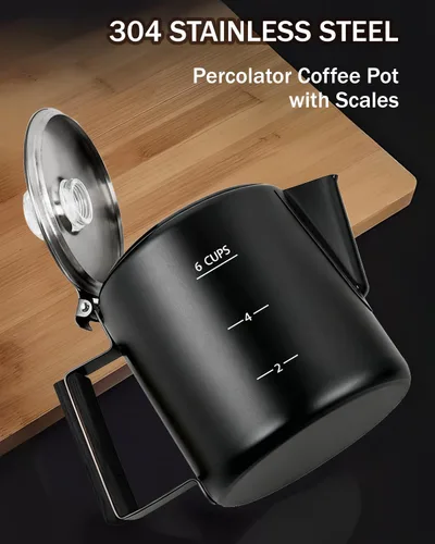 Vista 6 de Cafetera Percoladora de acero inoxidable 304, estufa de olla fácil de preparar y calentar uniformemente, 6 tazas 33.8 onzas, 33.8 fl oz, diseño
