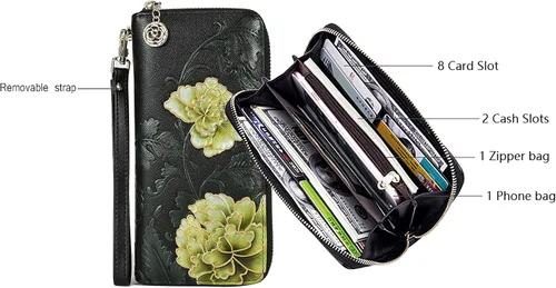 Vista 3 de Carteras de cuero para mujer carteras de pulsera de moda bolso de mujer cartera de cuero delgada para tarjetas de crédito para mujer