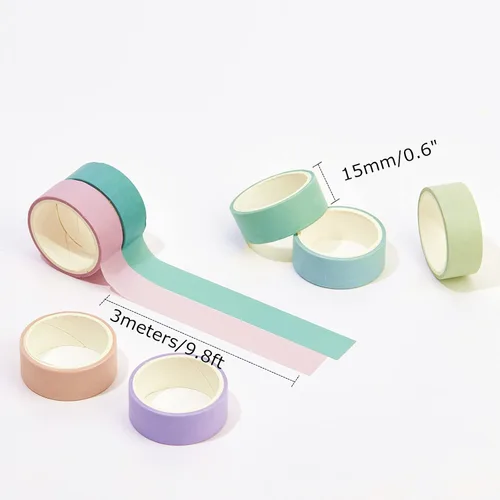 Vista 4 de VIVIQUEN Juego de 24 rollos de cinta adhesiva Washi, paquete de cinta adhesiva de color de 0.591 in, cintas finas decorativas para niños y regalos