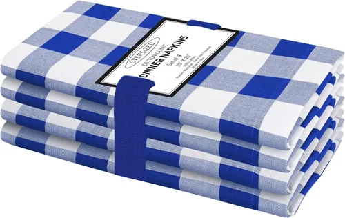 Vista 19 de Cotton Clinic Servilletas de tela 100% algodón, grandes, 20 x 20 pulgadas, juego de 4 servilletas de mesa a cuadros a cuadros – Servilletas de mesa