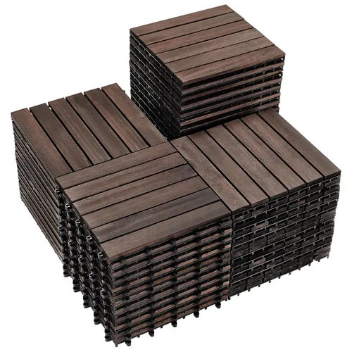 Vista 32 de PrimeZone - 9 azulejos entrelazados de madera de acacia sólida para terraza, patio, 12 x 12 pulgadas, impermeables, para interiores y exteriores