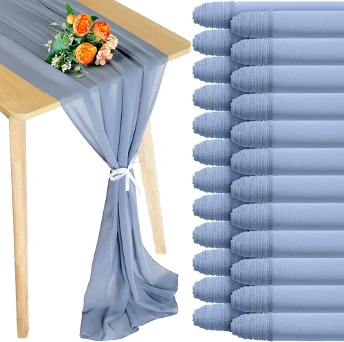 Vista 8 de Chumia Paquete de 24 caminos de mesa de gasa, románticos y traslúcidos, para decoración de bodas, despedidas de soltera, fiestas, 118 x 12 pulgadas