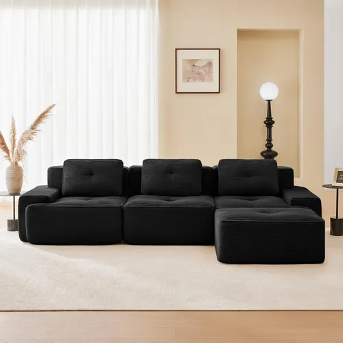 Vista 10 de Sofás modulares sin hueso de 152.8 pulgadas para sala de estar, sofá modular con diván en forma de L, cómodo asiento profundo tapizado de tela