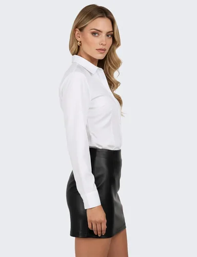 Vista 2 de Camisas con botones para mujer, camisas de manga larga para mujer, camisas de vestir elásticas sólidas, camisas de trabajo, blusas de oficina