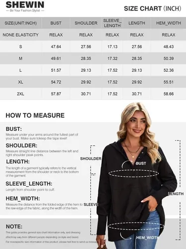 Vista 6 de SHEWIN Sudadera de gran tamaño para mujer, casual, con botones, cuello en V, con bolsillo