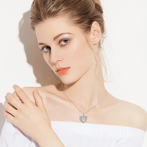 Vista 6 de Collar de plata de ley 925 con alas de ángel conmemorativas para cenizas, joyería de cremación