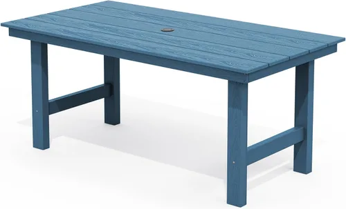 Vista 16 de SERWALL Juego de mesa de comedor de 7 piezas, muebles de comedor de polietileno de alta densidad para exteriores con agujero para paraguas y 6 Negro