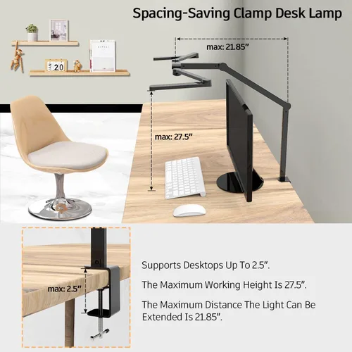 Vista 6 de EPABINA Lámpara de escritorio LED transformable, lámpara de escritorio de arquitecto grande de 41.5 pulgadas con abrazadera, 3 barras de luz