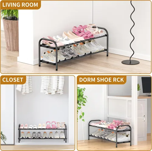Vista 8 de Hleelomi Zapatero expandible de 2 niveles para entrada, organizador de zapatos de metal ajustable para armario, sala de estar, dormitorio, negro