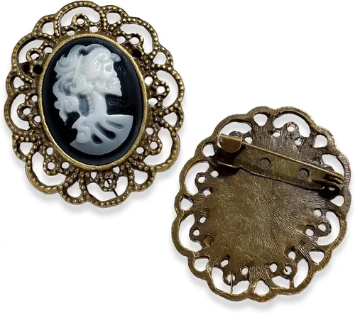 Vista 5 de Broche de camafeo de Lady Skeleton en tono bronce antiguo, broche de esqueleto gótico camafeo