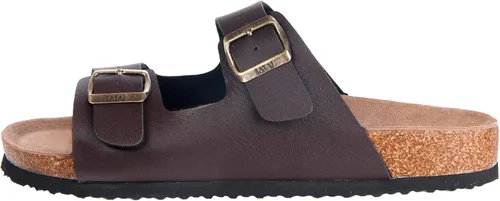 Vista 3 de WTW Sandalias con plantilla de corcho para hombre, zapatos deslizantes de playa con correa ajustable de hebilla de metal para hombre, estilo casual