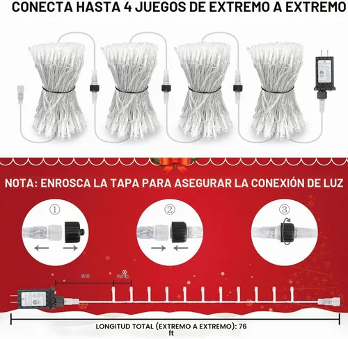 Vista 4 de Guirnalda de luces de Navidad de 70 pies con 200 luces LED enchufables, para interiores y exteriores, conectables, luces centelleantes de hadas