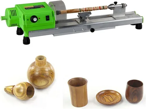 Vista 2 de Mini torno de madera Benchtop MICRO Torno de torneado de madera Grinding Pulido Perlas Taladro Rotary Tool Set Velocidad Variable (Estándar)