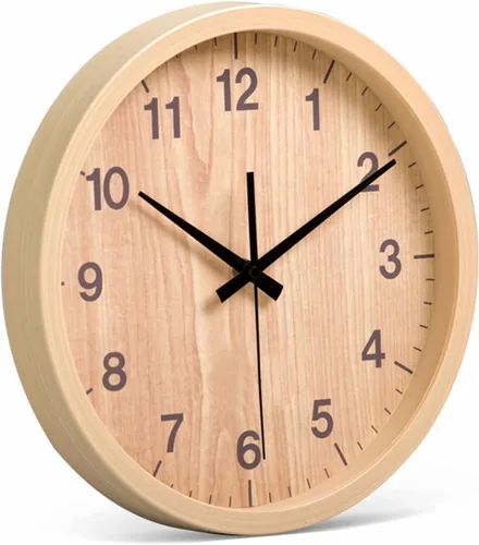 Vista 2 de Reloj de pared silencioso de grano de madera de 7.9 in, de cuarzo moderno, funciona con pilas, para sala de estar, cocina, dormitorio