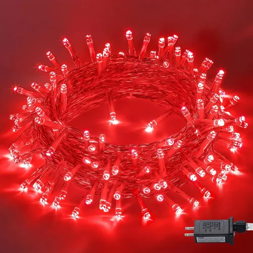 Vista 24 de JMEXSUSS 150 luces LED azules de Navidad para interiores y exteriores, luces de cadena conectables de 59 pies con enchufe, 8 modos de luces de hadas
