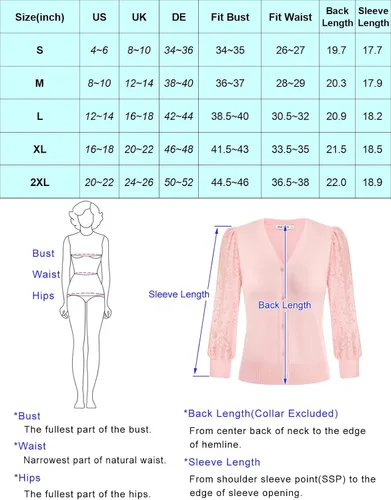 Vista 5 de GRACE KARIN Cárdigan de verano para mujer, ligero, cuello en V, encaje, manga 34, botones frontales