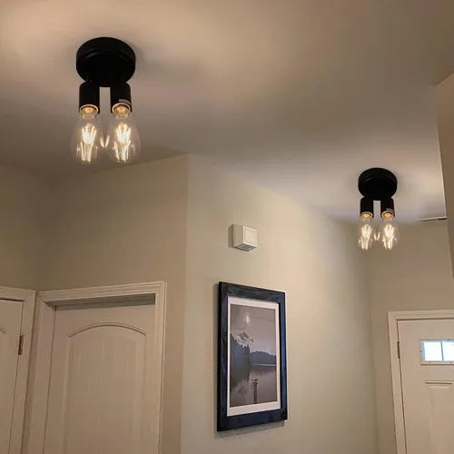 Vista 6 de Lámpara de techo semiempotrada de 2 luces, color negro mate con base E26, lámpara moderna para casa de campo, cocina, comedor, dormitorio, estudio