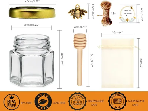 Vista 3 de Adabocute Paquete de 20 mini tarros de miel con gotero, perfectos para regalos de baby shower y recuerdos de boda, incluye etiquetas colgantes