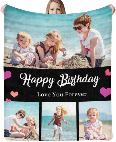 Vista 28 de InterestPrint Manta personalizada con nombre, 6 fotos, manta personalizada para aniversario, boda, para marido, esposa, amantes, 6 tamaños