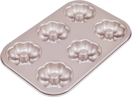 Vista 13 de Molde de Donas Elegante, Molde de Donas de 6 Cavidades, Molde de Bundt de Acero Resistente Antiadherente con Forma de Corazón y Flor, Redondo, Juego