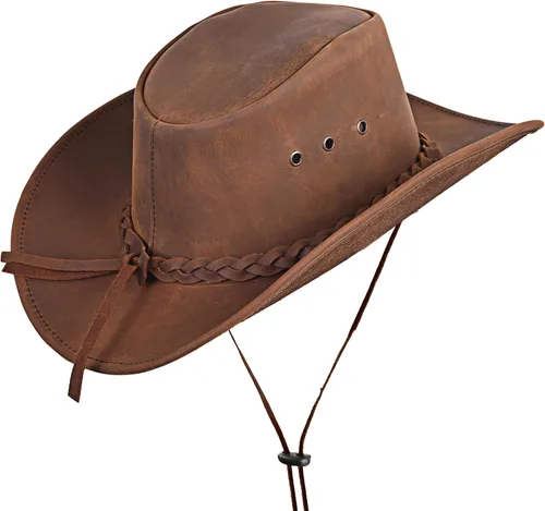 Vista 2 de Sombrero de vaquero de cuero para hombres y mujeres, duradero, hecho a mano, ligero, moldeable, sombreros occidentales para hombres