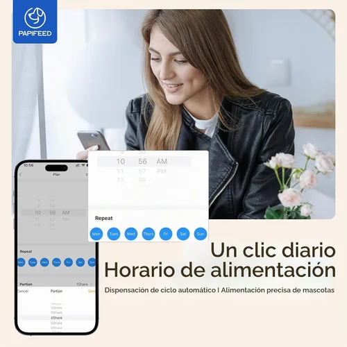 Vista 4 de PAPIFEED Comedero Automático para Gatos, Dispensador de Comida Automático para Gatos de 2.4G WiFi con Control de Aplicación, Comedero Automático